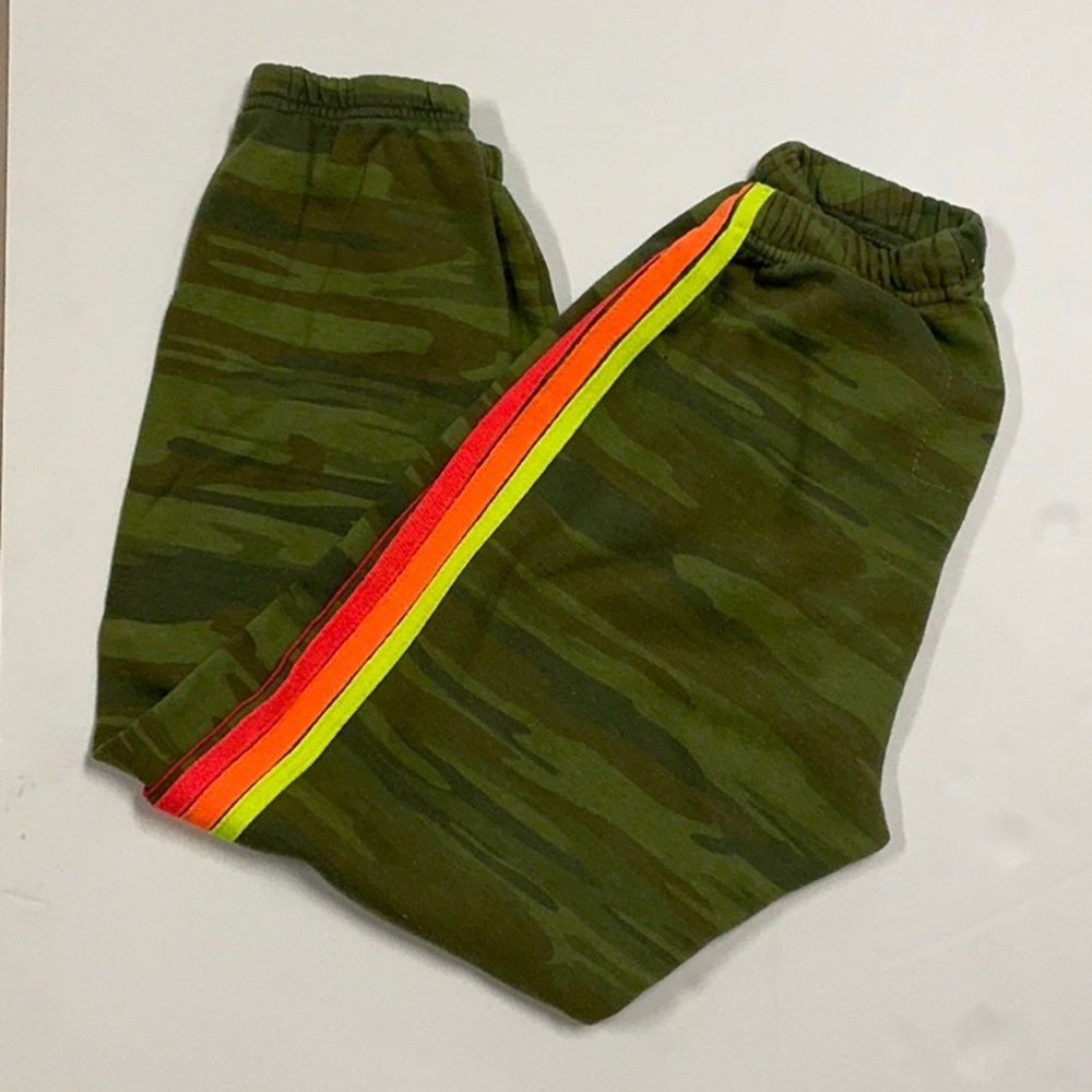 Aviator Nation Green and Red Track Pants with Striking Stripes